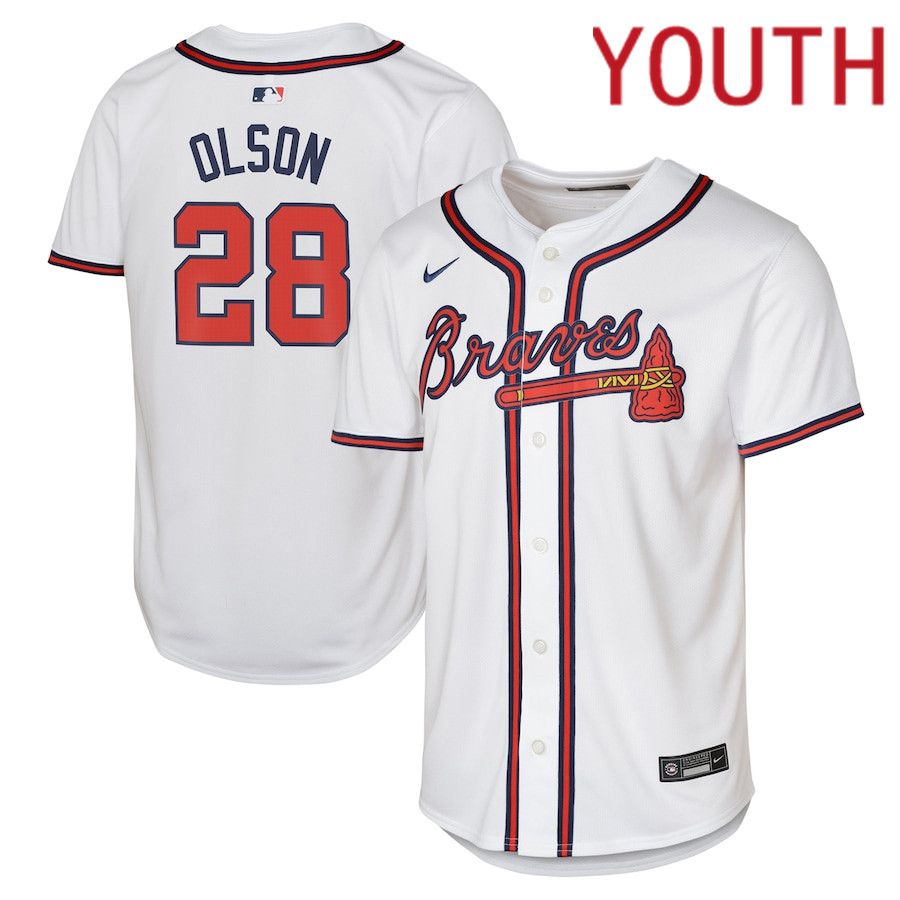 Youth Atlanta Braves #28 Matt Olson Nike White Home Limited Player MLB Jersey